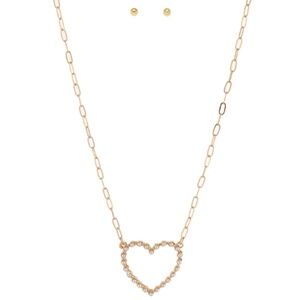 Pave Open Heart Necklace Set